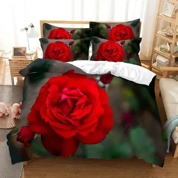 Комплект постельного белья Red Rose, одеяло, пододеяльник, наволочка 3D HD, двуспальная кровать, двуспальная кровать, двуспальная кровать, односпальная кровать, 32 шт., полиэстер, одеяло, чехол 70x133cm 2pcs