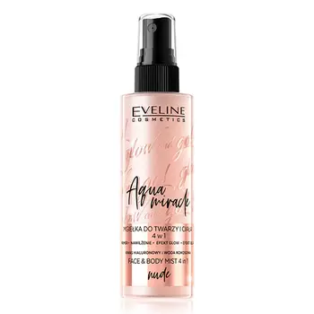 Спрей-фиксатор макияжа EVELINE GLOW AND GO AQUA MIRACLE 4 в 1 nude увлажнение, фиксация макияжа, эффект glow, blur 110 мл