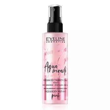 Спрей-фиксатор макияжа EVELINE GLOW AND GO AQUA MIRACLE 4 в 1 pink увлажнение, фиксация макияжа, эффект glow, blur 110 мл