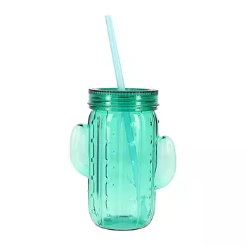 Стакан для воды FUN с трубочкой Green cactus 400 мл