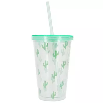 Стакан для воды FUN с трубочкой Green cactus 450 мл
