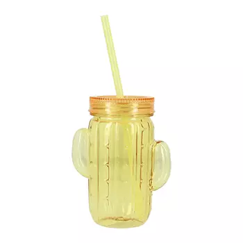 Стакан для воды FUN с трубочкой Yellow cactus 400 мл